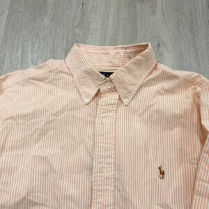 Polo Ralph Lauren Button Shirt Men's 16.5 - 32 Orange Striped Preppy Pony Cotton